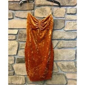 Urban Outfitters Women's Midi Burnt Orange Rust Velvet Like Cocktail Dress M